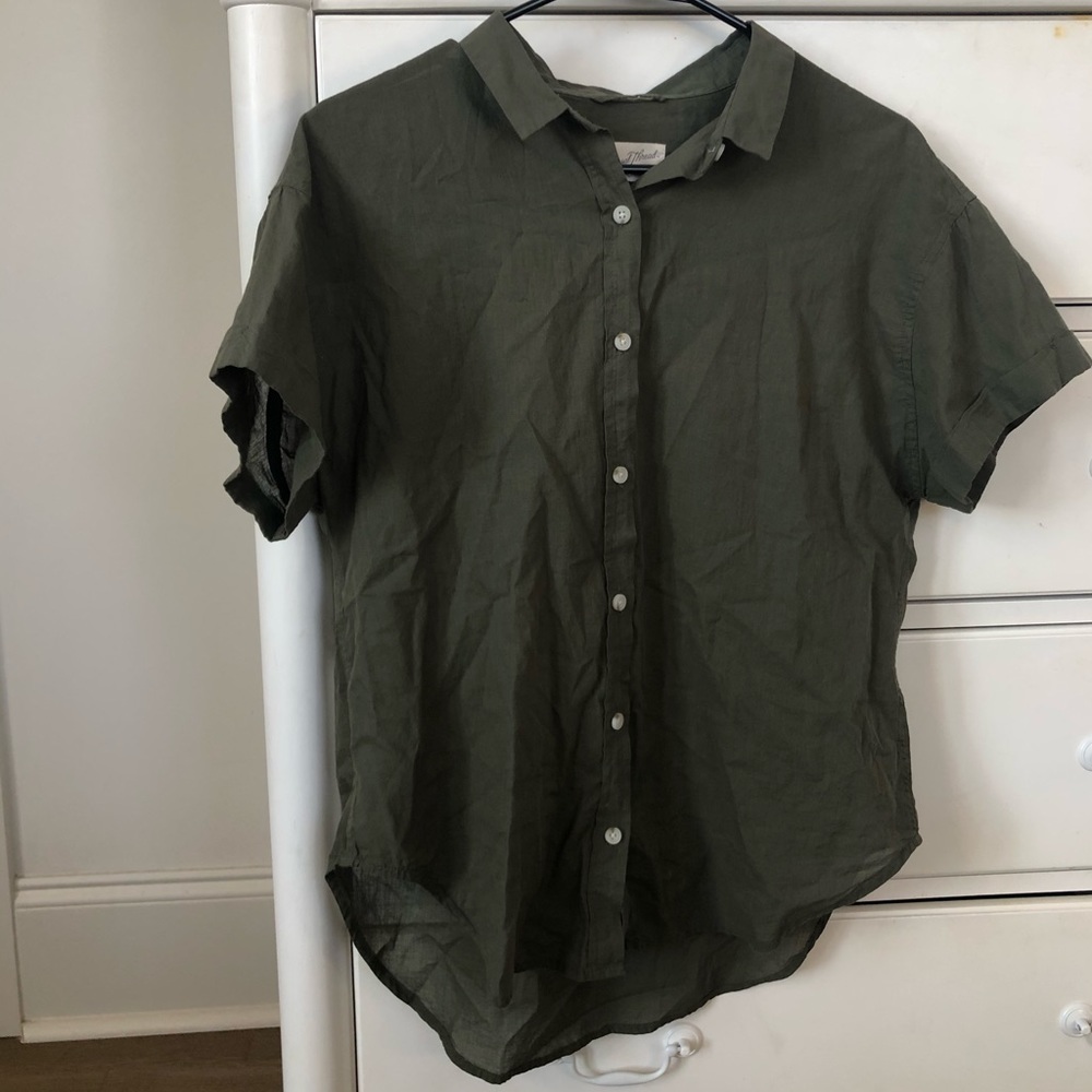 Olive button down short sleeve